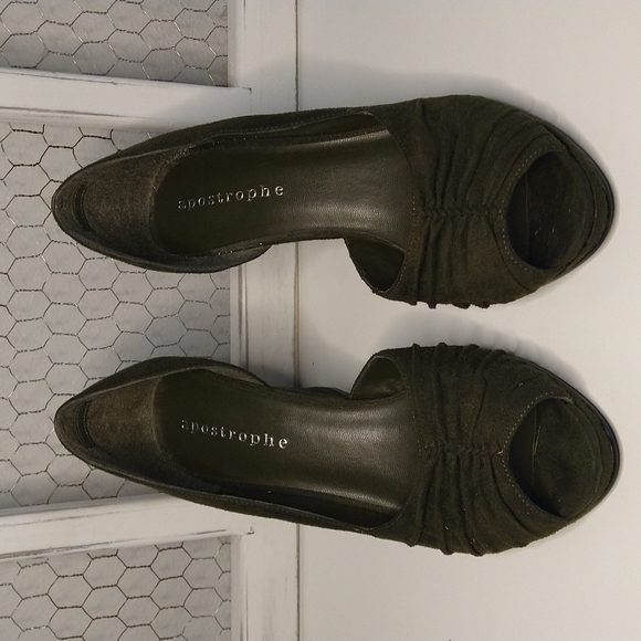 Apostrophe Textile Suede Peep-Toe Wedges - Picture 2 of 9